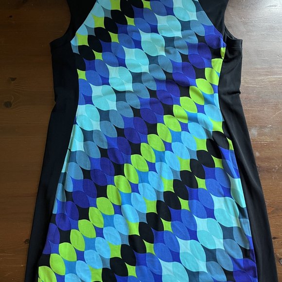 London Times Blue and Green Dress Sixties Style Size 14 - Picture 4 of 4